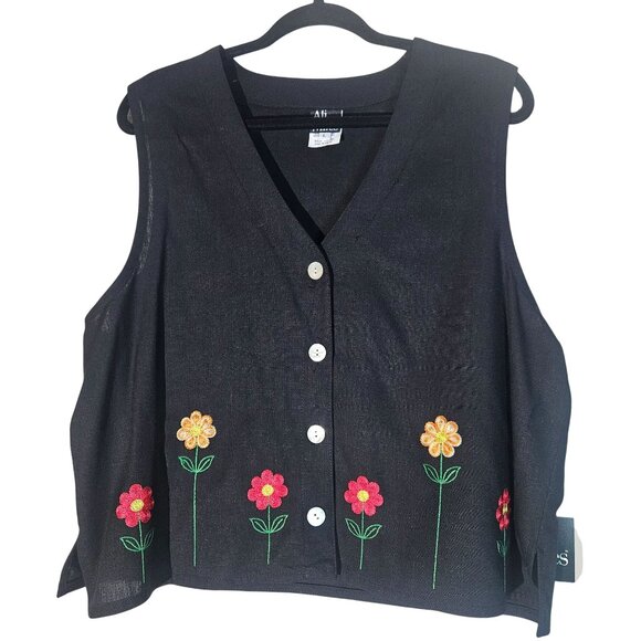 Ali Miles Black Sleeveless Floral Button Vest L – Artsy Grannycore, Bold Boho - Picture 14 of 14